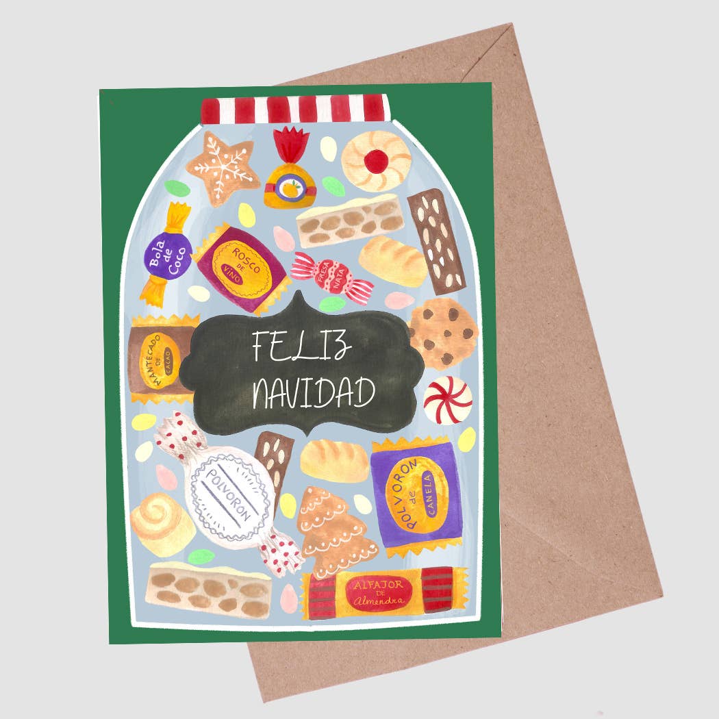 A6 Tarjeta o Postal con Sobre Christmas Tarro Dulces Navideño