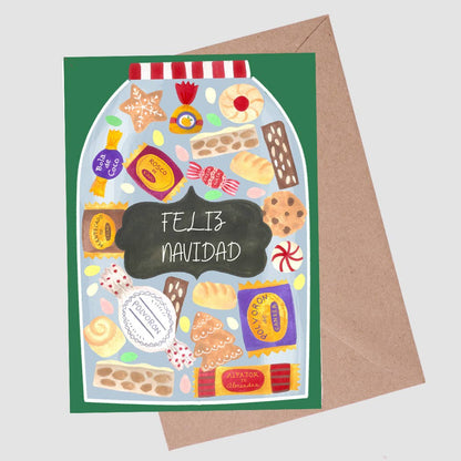 A6 Tarjeta o Postal con Sobre Christmas Tarro Dulces Navideño