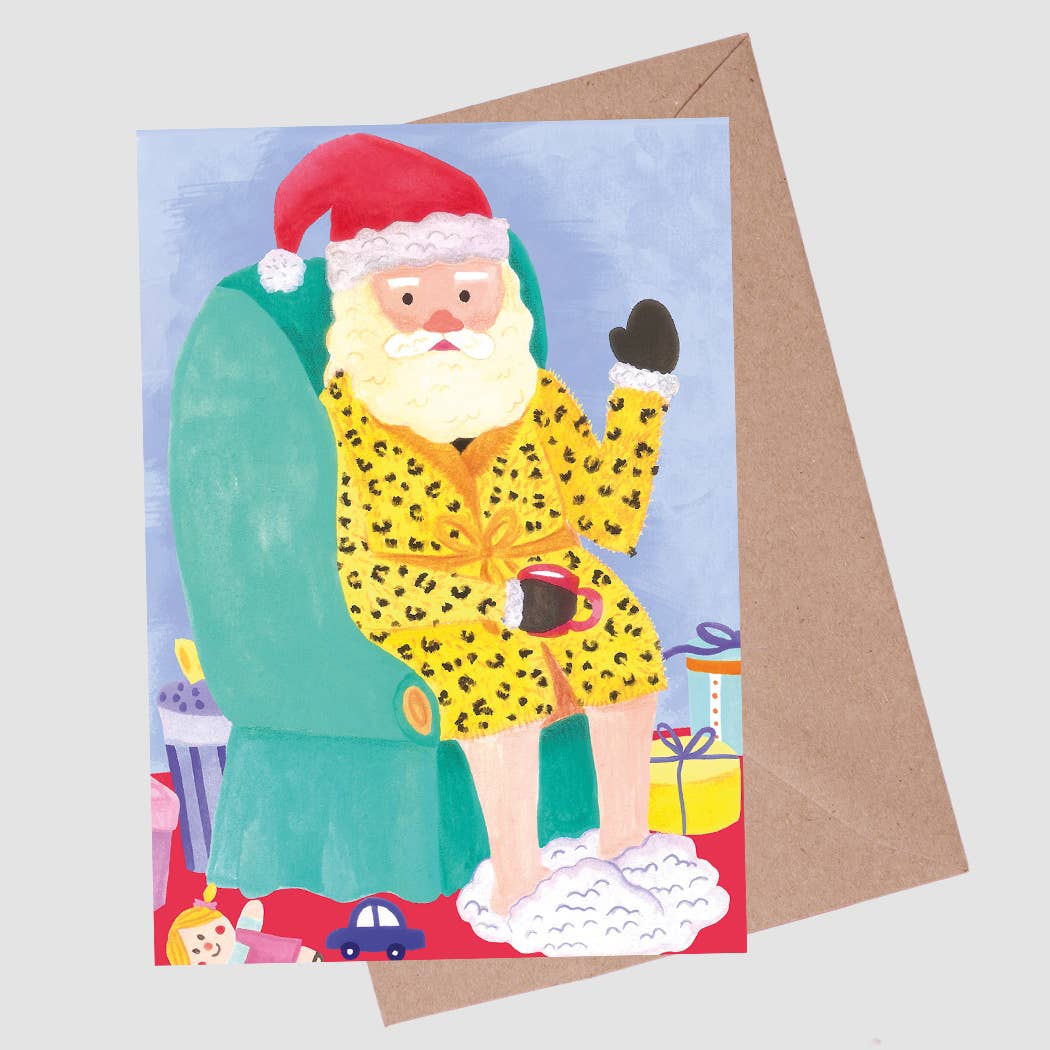 A6 Tarjeta o Postal con Sobre Christmas Papa Noel con Albornoz