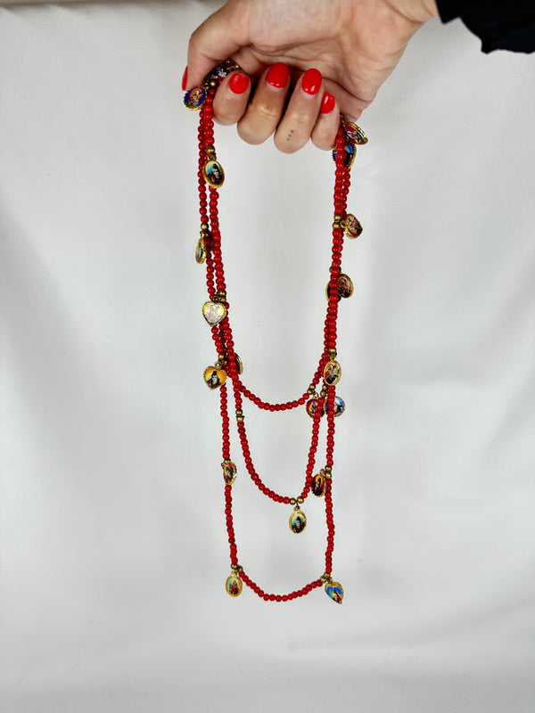 Collar Cuentas Escapulario Budha Rojo 170 cm