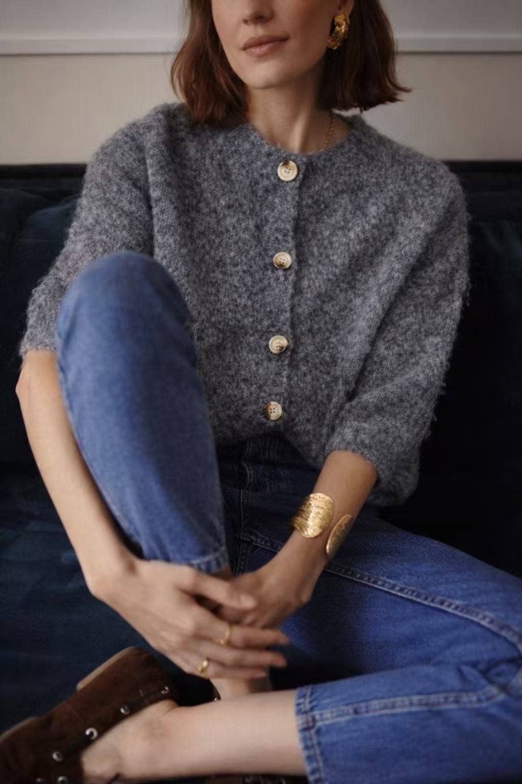 Cardigan Chaqueta Manga Tres Cuartos Botones