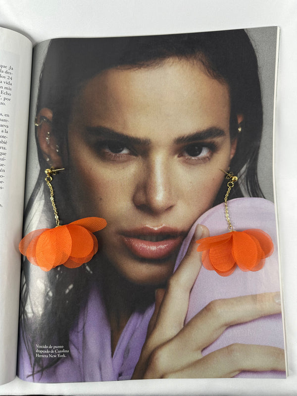 Pendientes Flor Colgando Tela Naranja