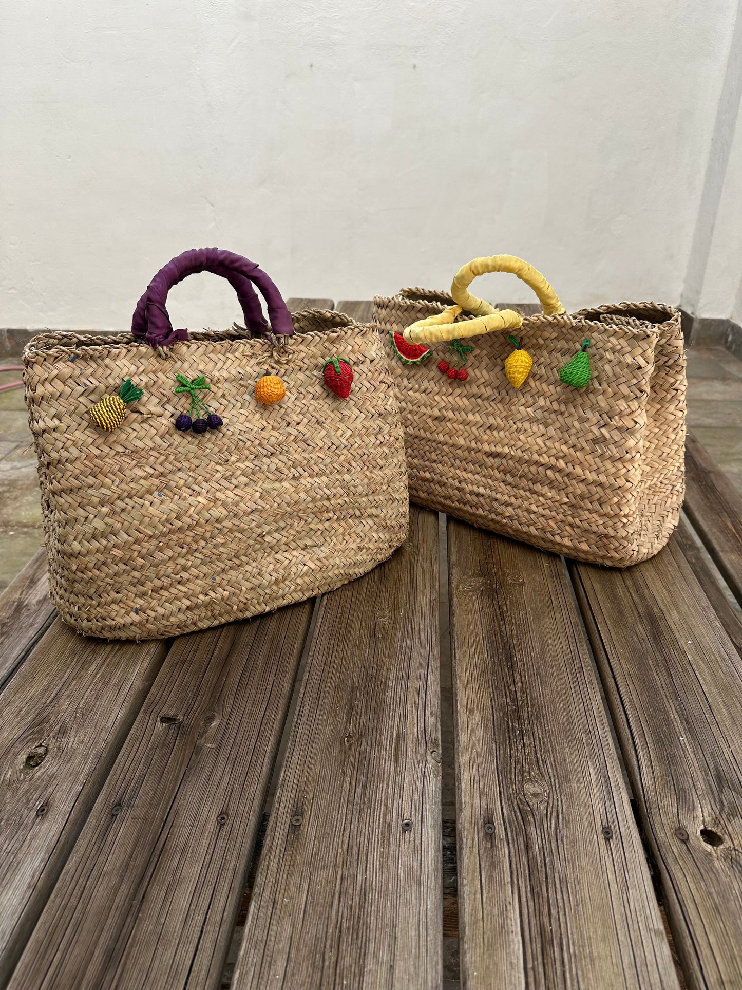 Bolso Capazo con Frutas Mimbre Asa Amarilla