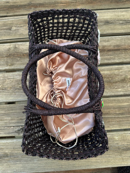 Bolso Capazo Cubo de Mano con Frutas de Predería L Natural Negro