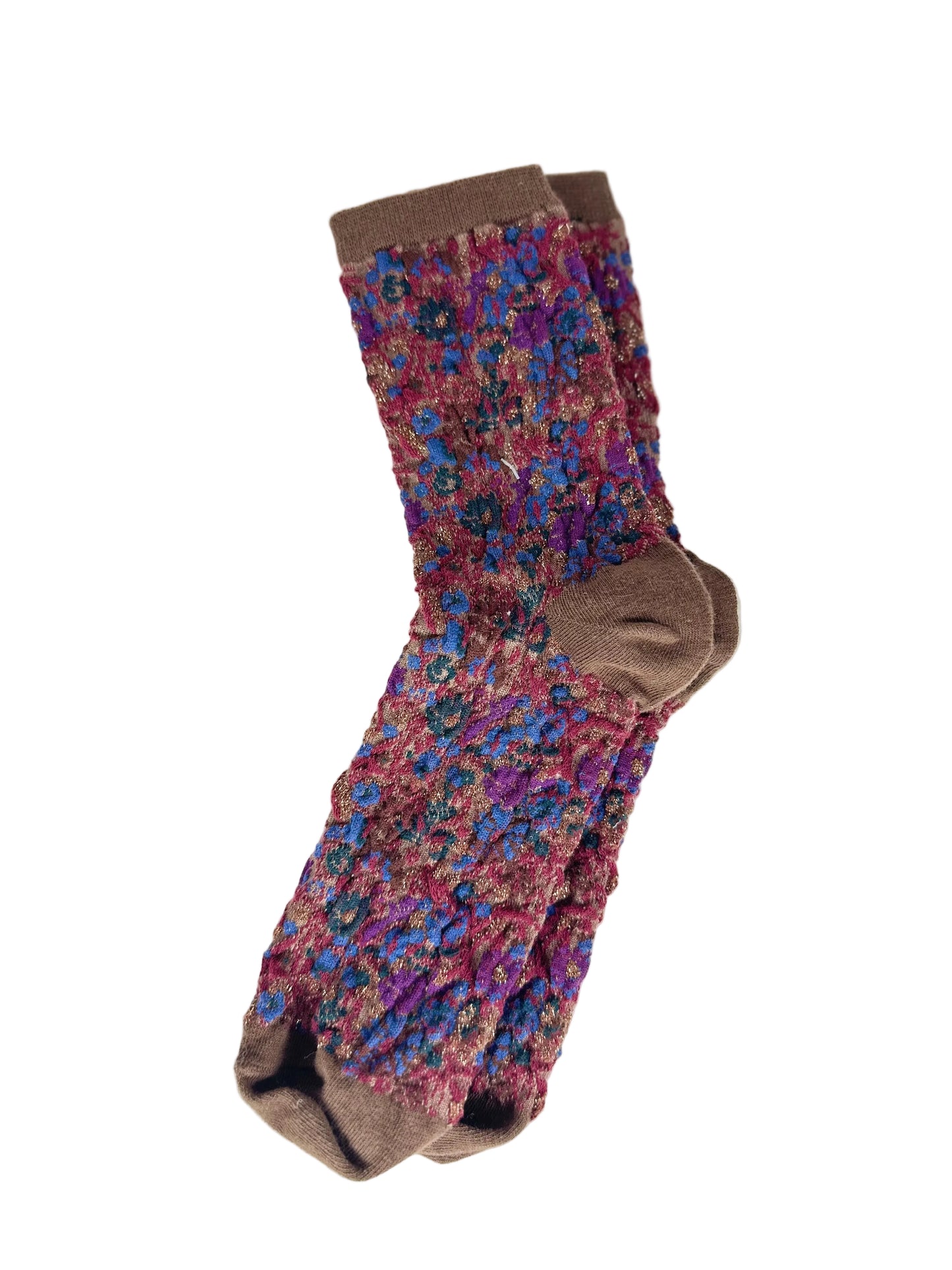 Calcetines Mujer Flores Fruncidas Marrón