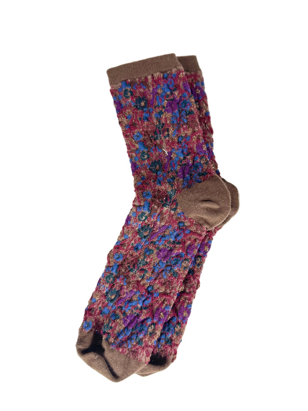 Calcetines Mujer Flores Fruncidas Marrón