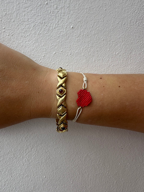 Pulsera Elástica Miyuki Corazón Rojo