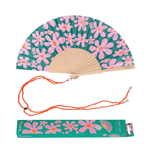 Abanico Flores Fondo Verde