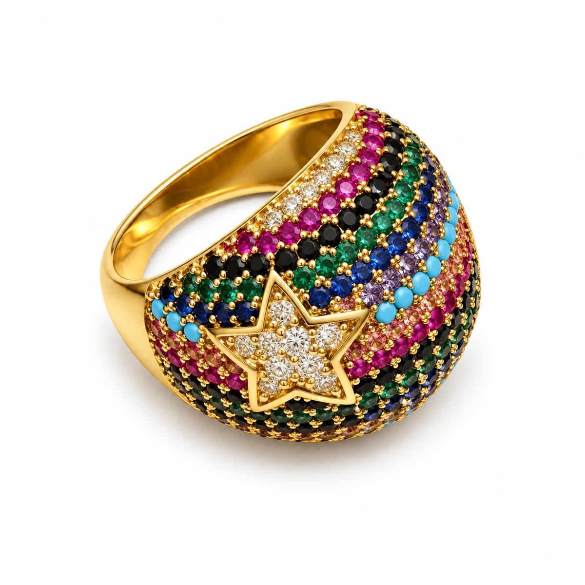 Anillo Rayas Multicolor Estrellas Brillantes