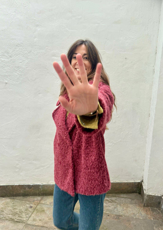 Chaqueta Chaquetón Abrigo Corto Liso Burdeos