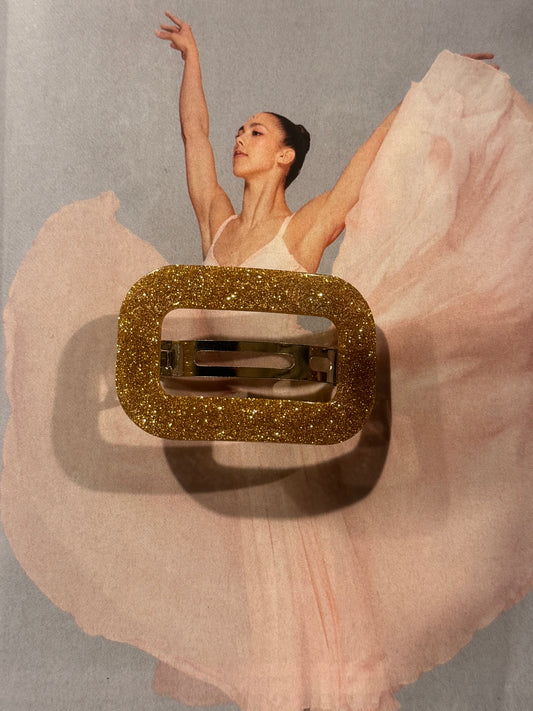 Pasador Cuadrado Purpurina Dorado