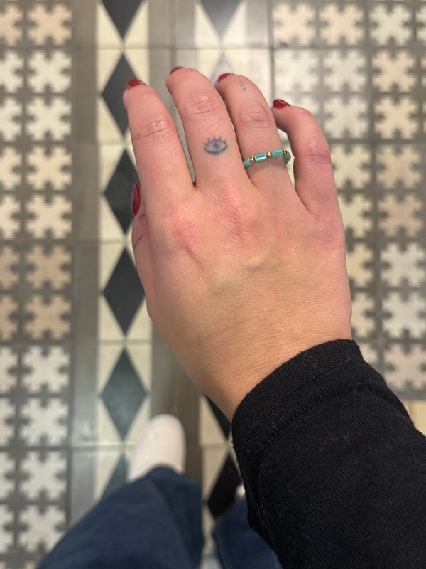 Anillo Elástico Cuentas Azul Turquesa