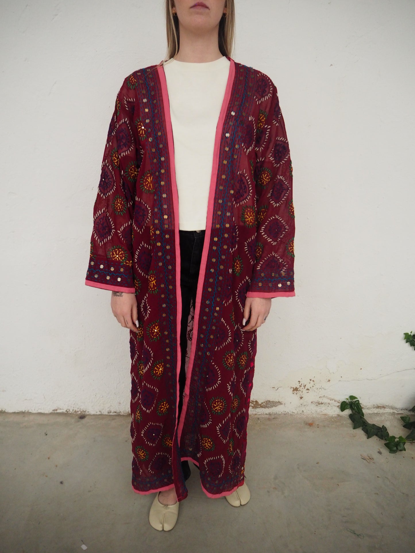 Kimono Granate con Espejos Largo