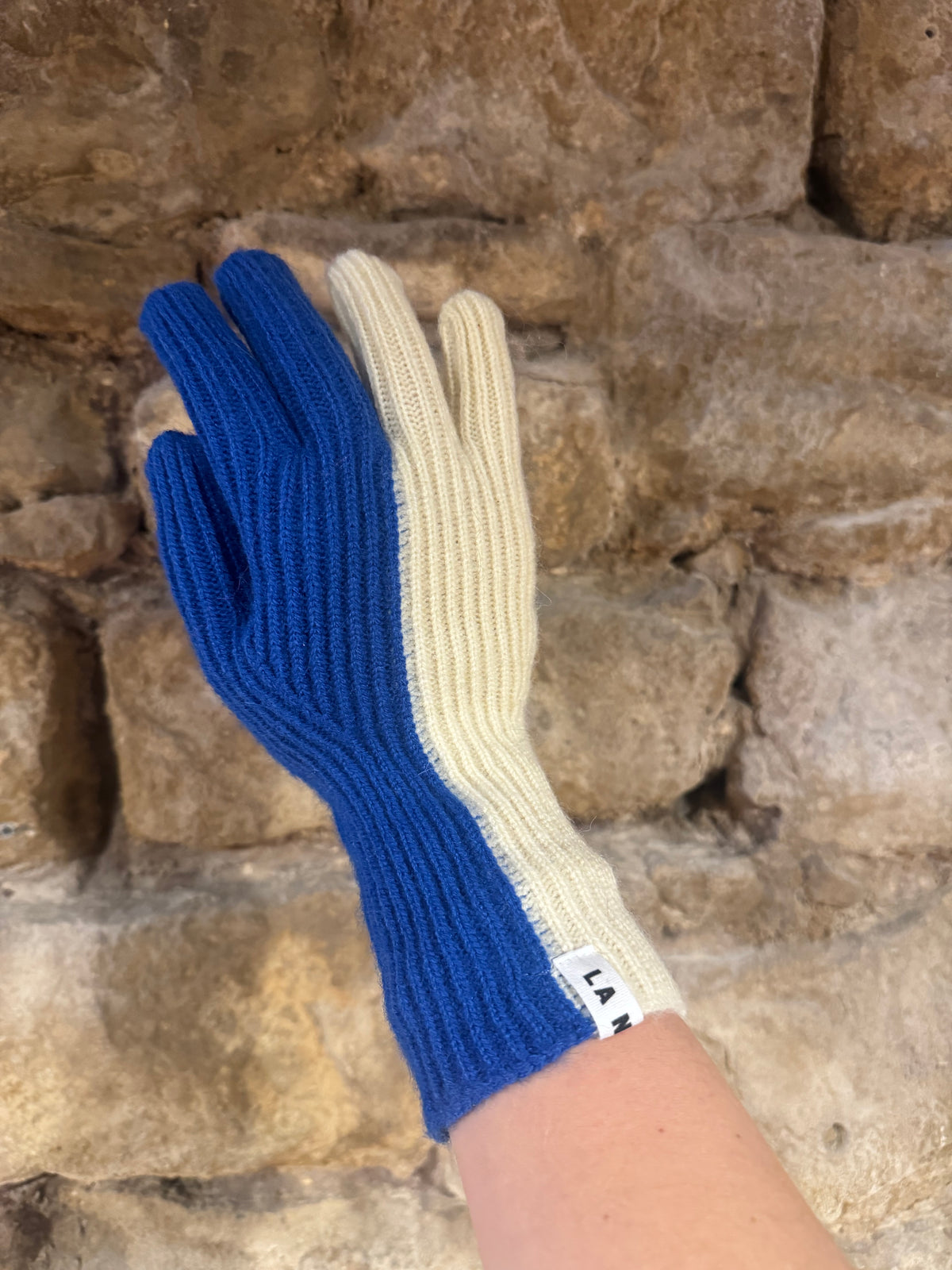 Two-Tone White and Blue Gloves