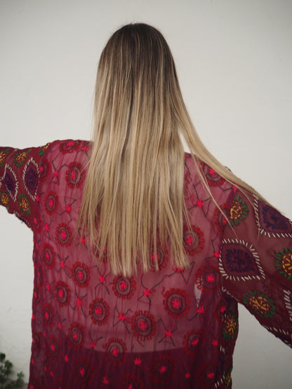 Kimono Granate con Espejos Largo