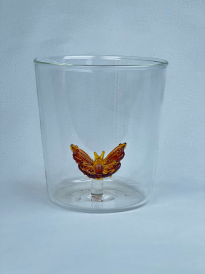Vaso Vidrio Figura Dentro Mariposa Marrón