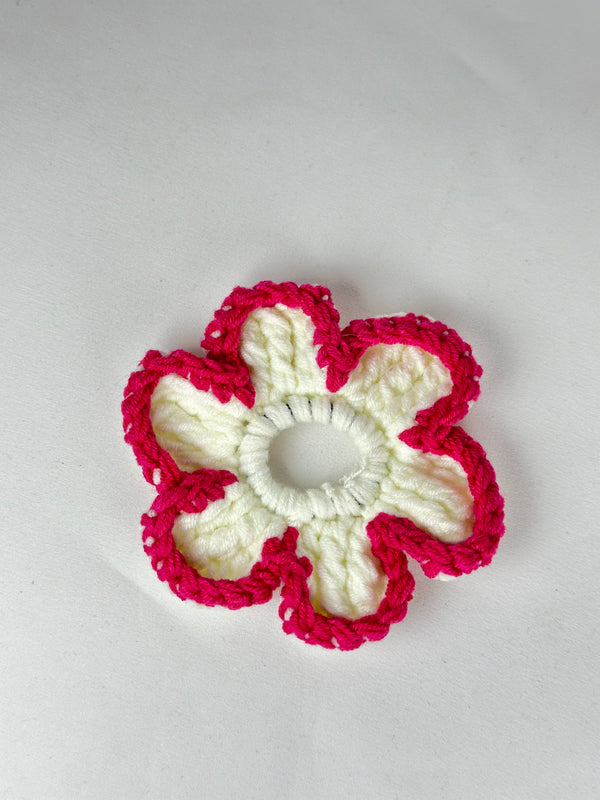 Coletero Punto Forma Flor Blanco y Fucsia