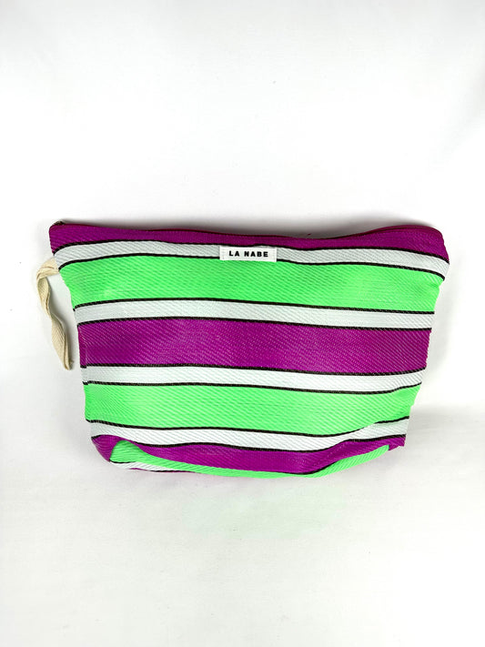 Neceser Grande Plástico Reciclado rayas rosa y verde