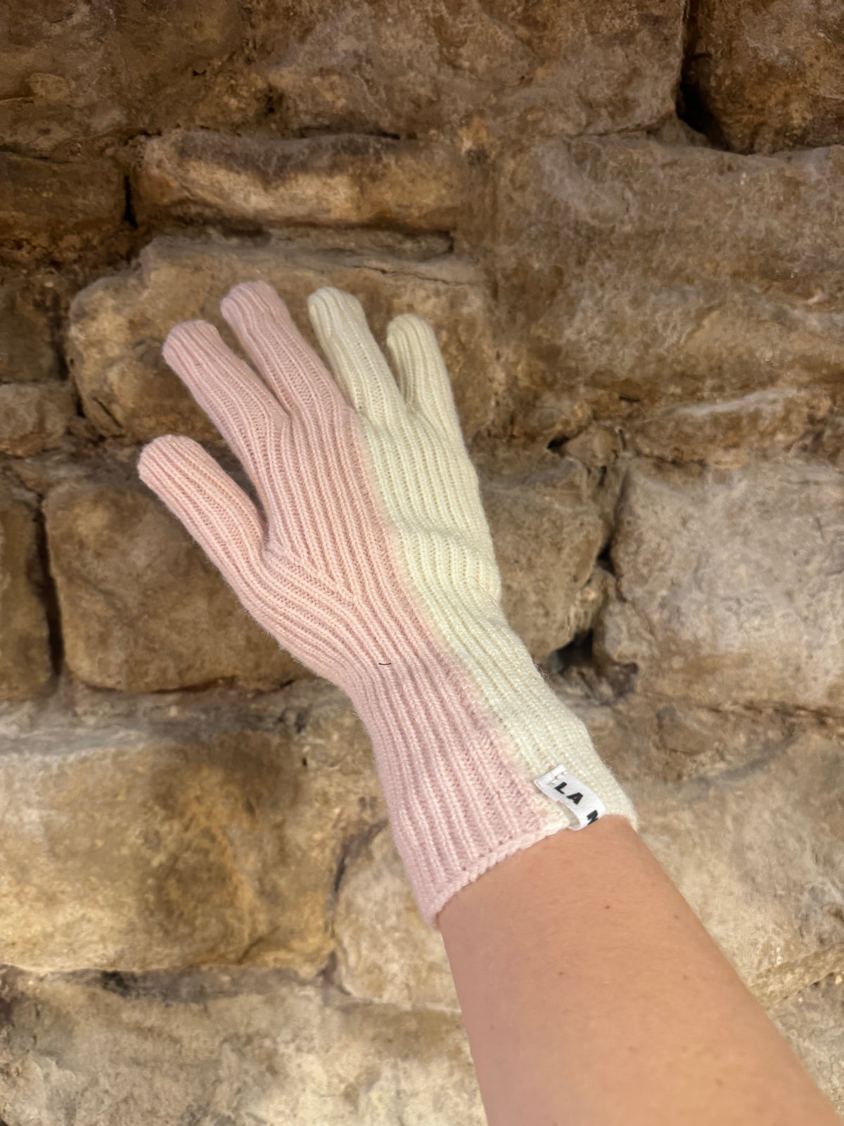 Two-Tone White and Pink Gloves