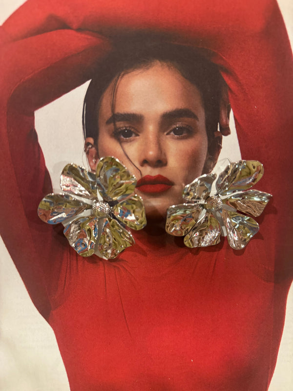Pendientes Maxi Flor Plateada