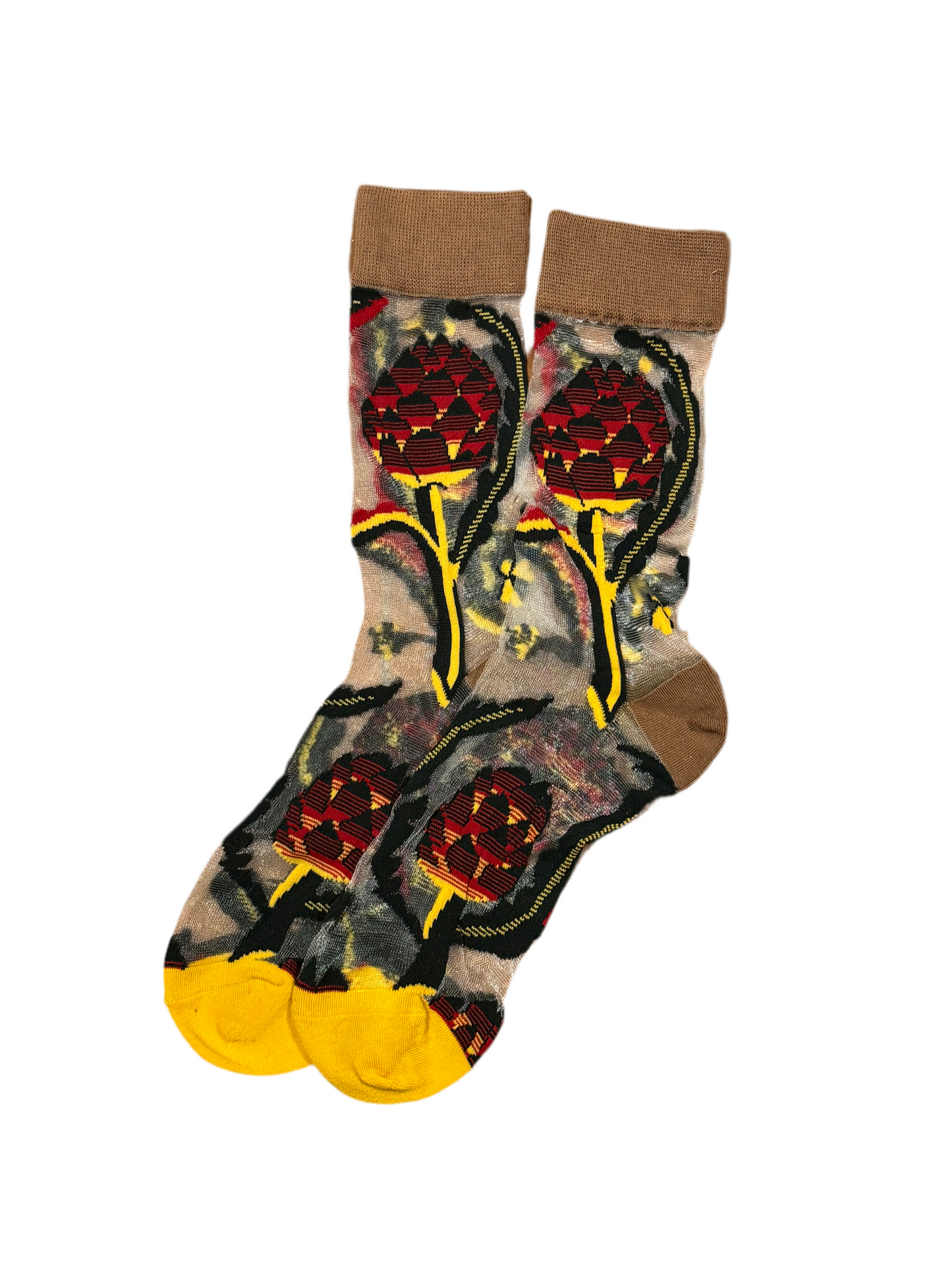 Media Transparentes Puntera Mostaza y Marrón