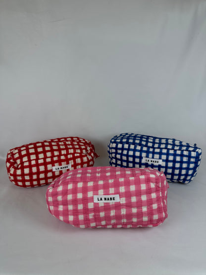 Neceser Cuadros Vichy Rosa Fucsia y Blanco Pequeño