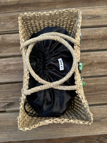 Bolso Capazo Cubo de Mano con Frutas de Predería L Natural Beige