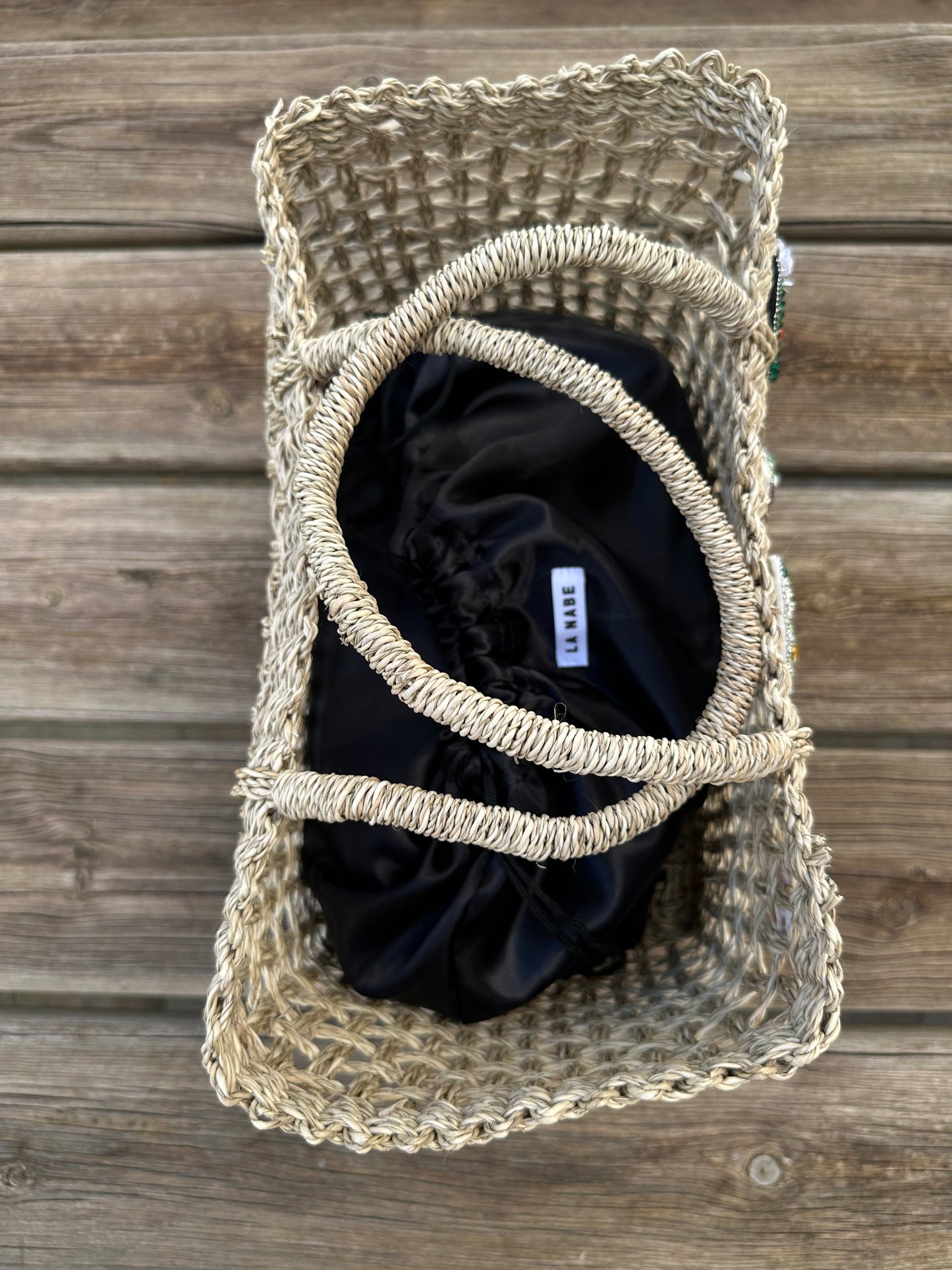 Bolso Capazo Cubo de Mano con Frutas de Predería M Natural Beige