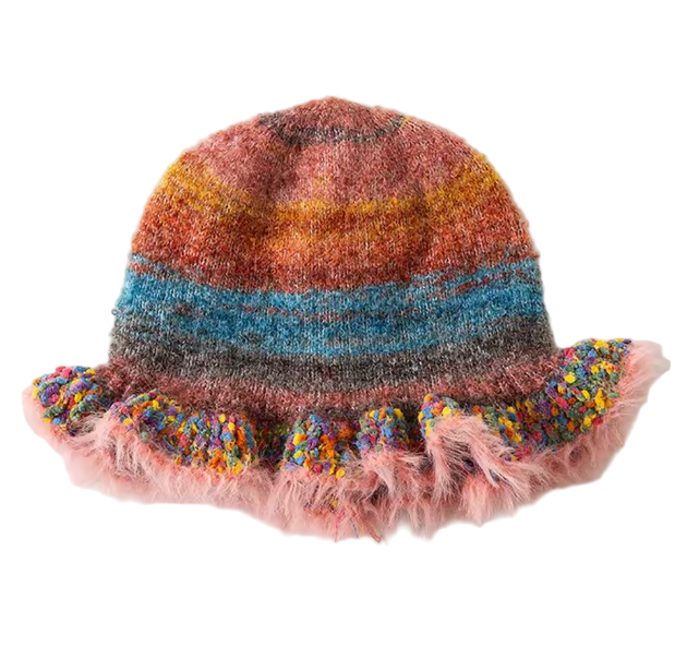Gorro Rayas Multicolor Volante Abajo Pelito Rosa Claro