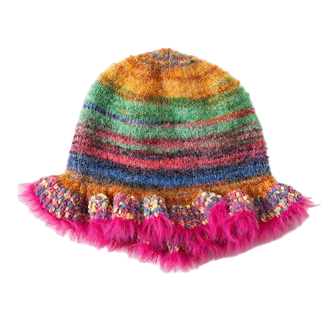 Gorro Rayas Multicolor Volante Abajo Pelito Fucsia
