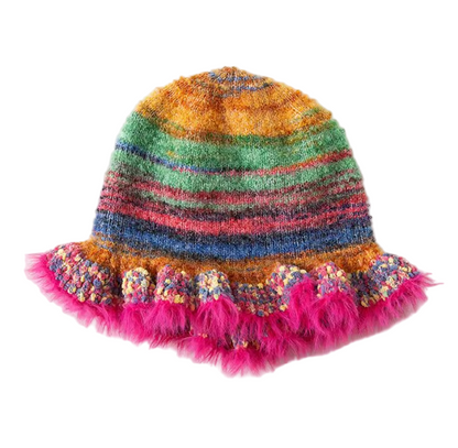 Gorro Rayas Multicolor Volante Abajo Pelito Fucsia