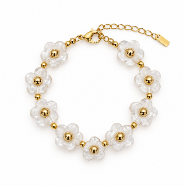 Pulsera Flores Resina con Punto Dorado