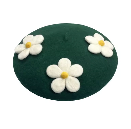 Boina con Margaritas Verde Oscuro