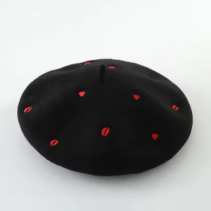 Boina Bordado Besos Negra