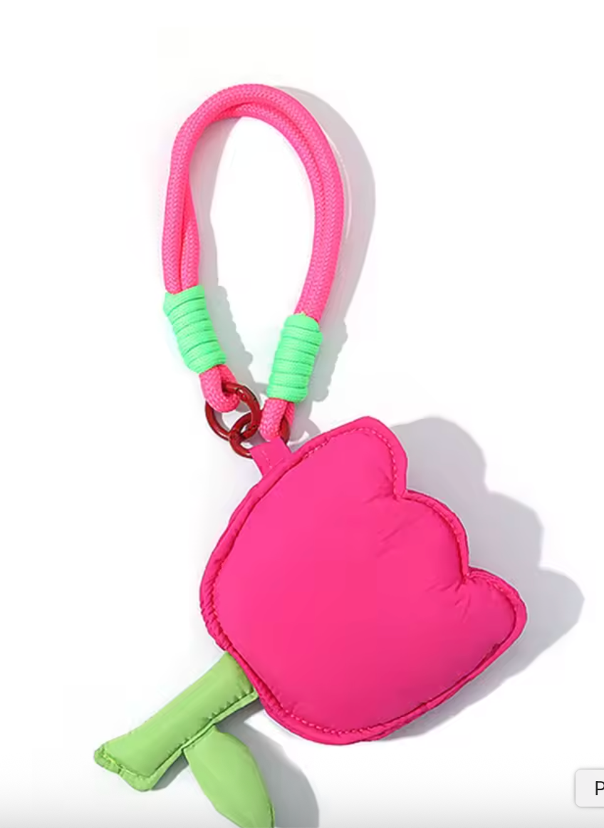 Llavero Charm Tulipán Acolchado con Monedero Fucsia