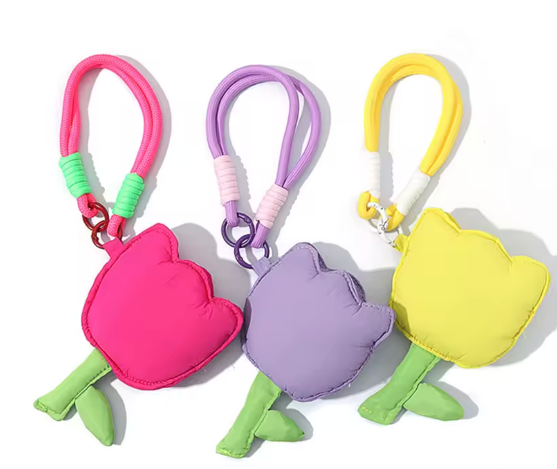 Llavero Charm Tulipán Acolchado con Monedero Amarillo