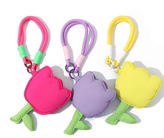 Llavero Charm Tulipán Acolchado con Monedero Amarillo