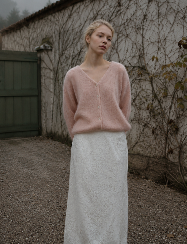 Chaqueta Lana Punto Mohair Rosa