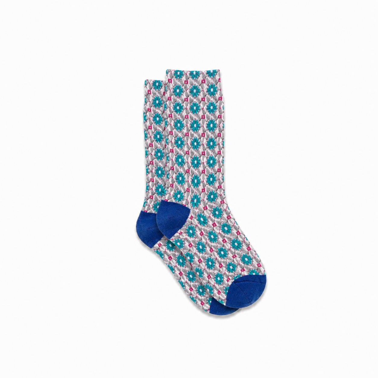 Women's Floral Embroidered Ruched Socks Pink Turquoise Bluish-purple Toe