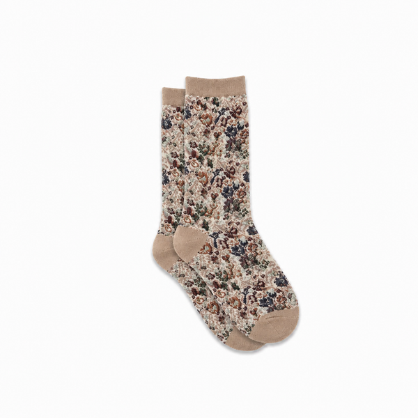 Calcetines Mujer Flores Fruncidas Bordadas Camel