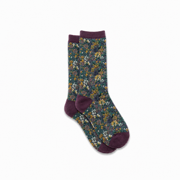 Calcetines Mujer Flores Fruncidas Bordadas Morado