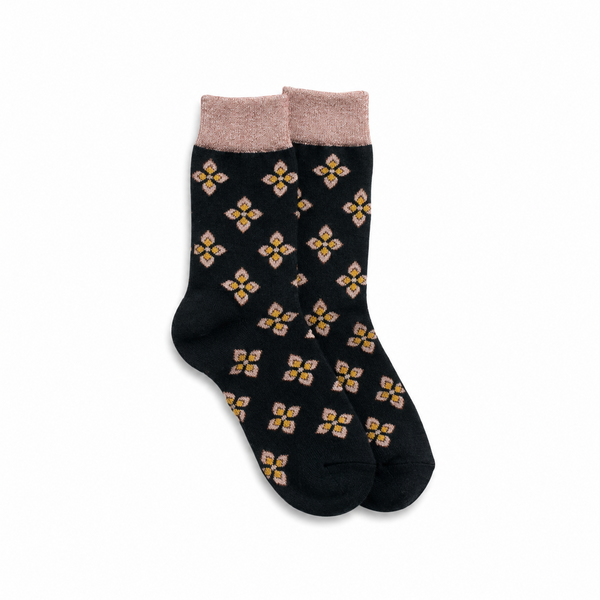 Women's Thick Maroon Teal Floral Socks
