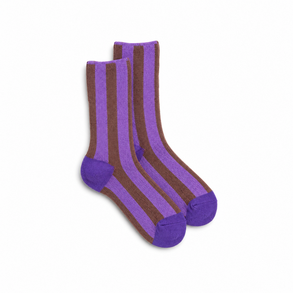Calcetines Mujer Rayas Morado y Marrón Puntera Morada