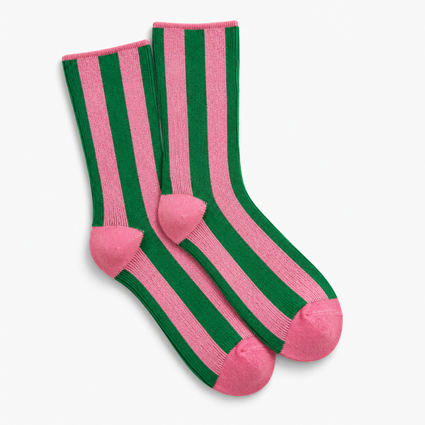 Calcetines Mujer Rayas Rosa y Verde Puntera Fucsia