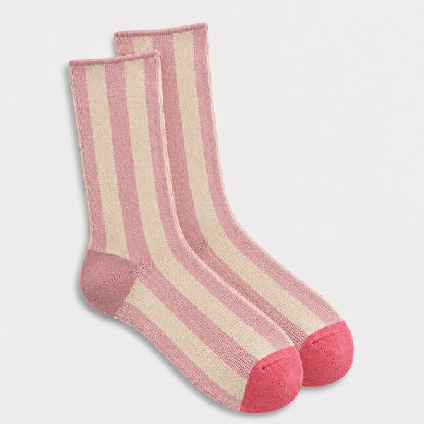 Calcetines Mujer Rayas Rosa y Crudo Puntera Fucsia