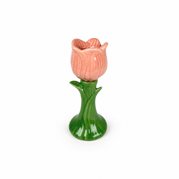 Candelabro Cerámica Flor Tulipán Rosa