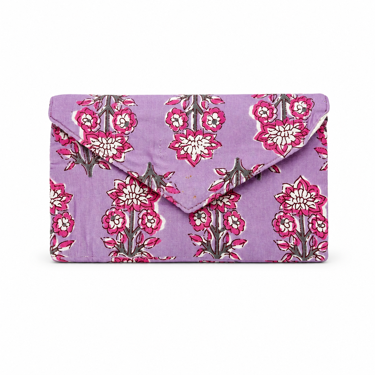 Indian Fabric Clip-Closure Purse with Purple Background and Pink Flowers