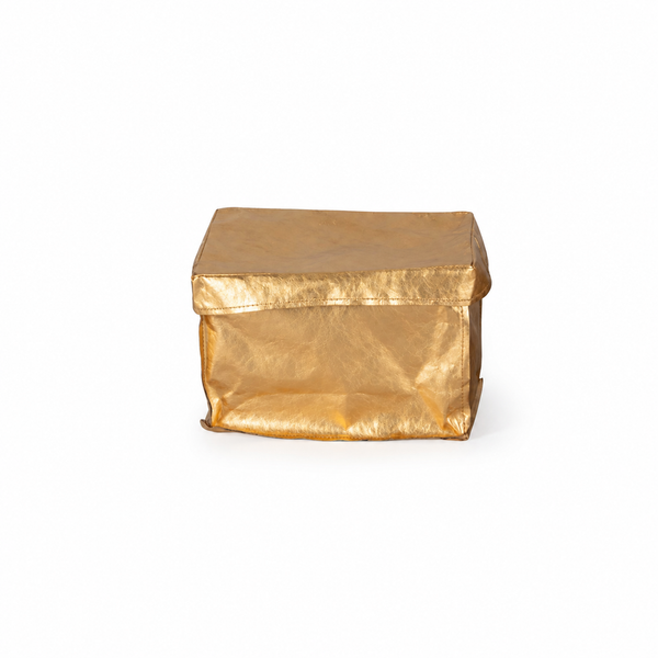 Cesta o Caja con Tapa Rectangular Cubo Dorada Grande