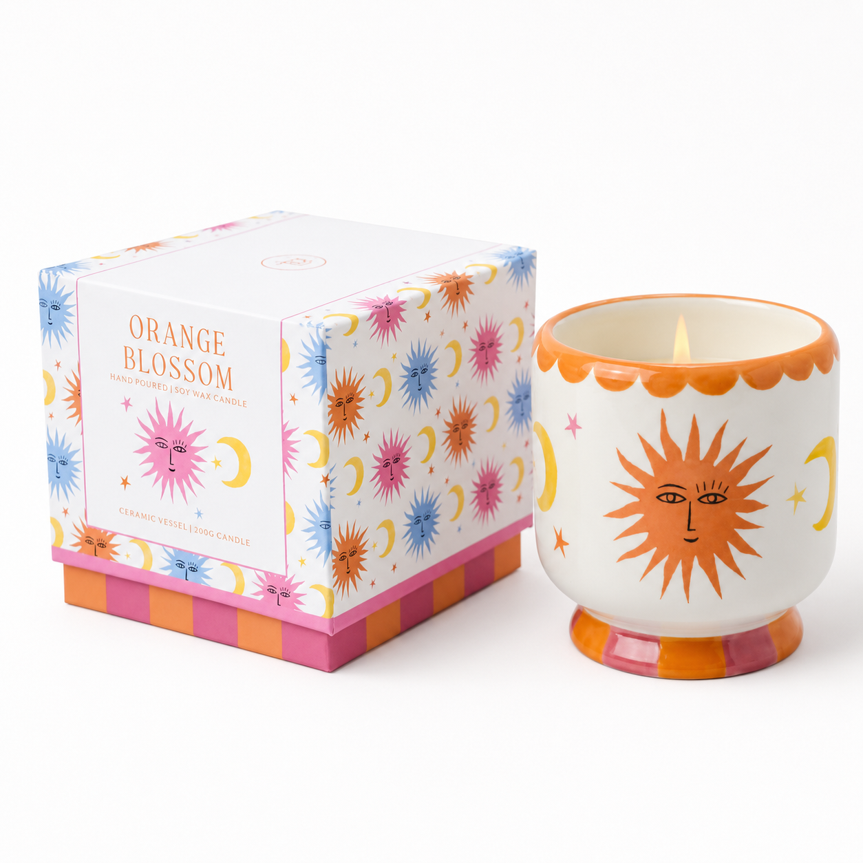 Vela Vaso Cerámica Blanco con Dibujos Orange Blossom