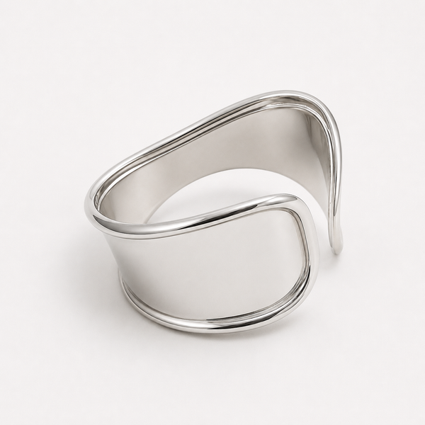 Brazalete Pulsera Plateada Ancha Efecto Servilletero